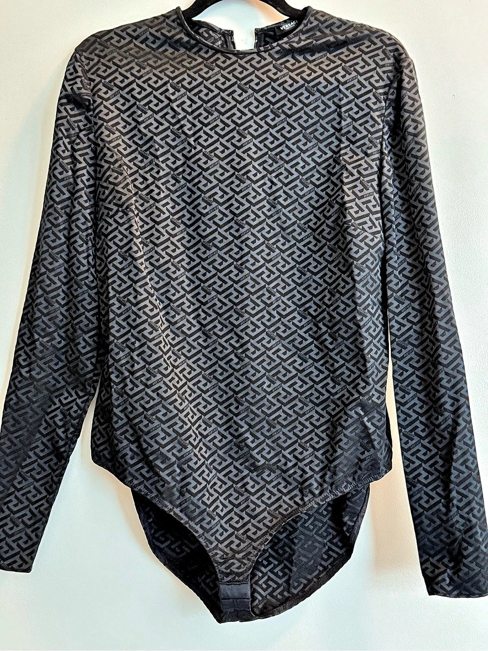 Versace La Greca Print Bodysuit Black & Gray Size 48 Like New